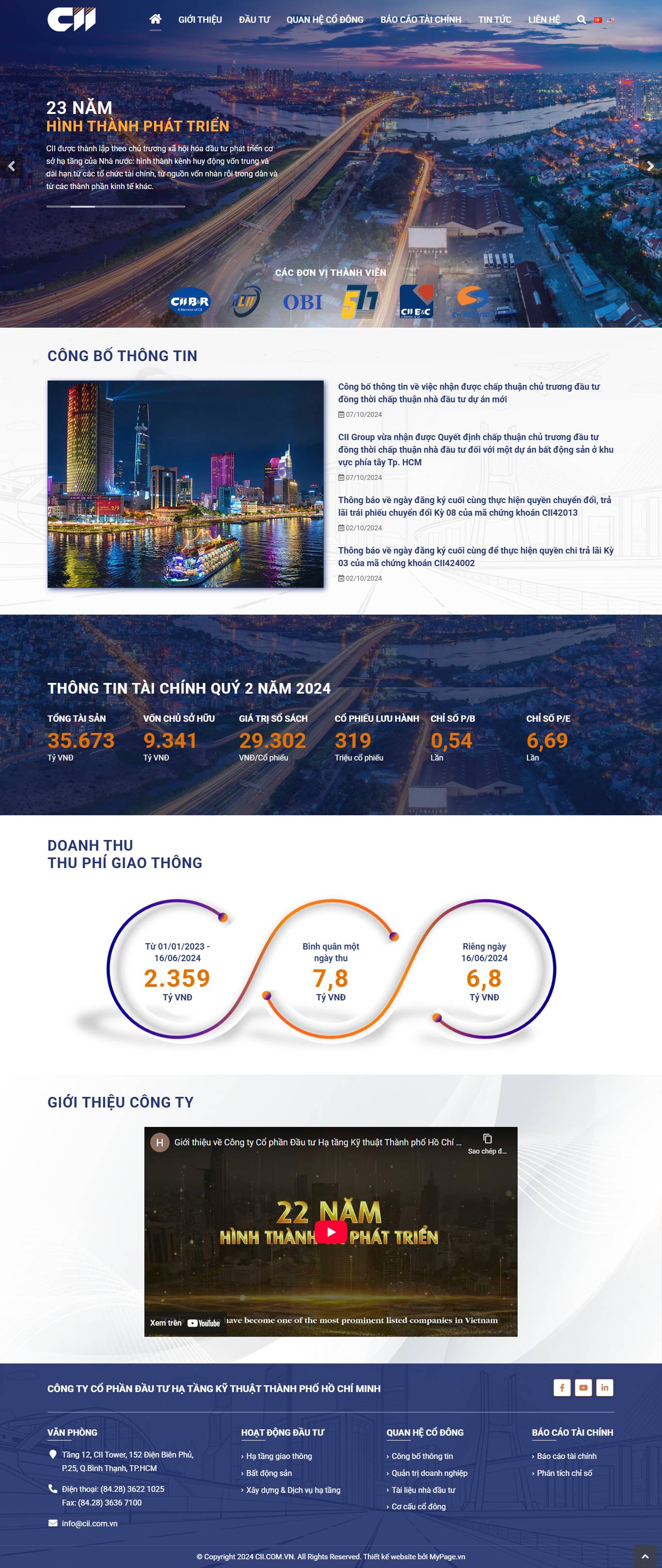 Giao diện Website đầu tư cơ sở hạ tầng CII