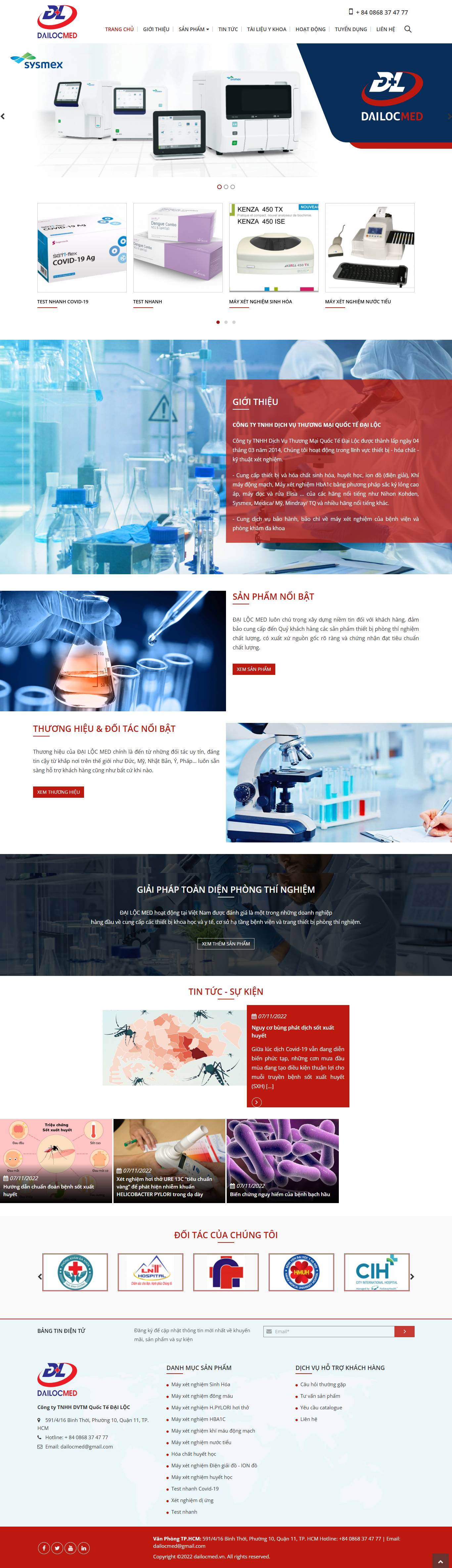giao diện Website bán sản phẩm y tế đa khoa Đại Lộc Med