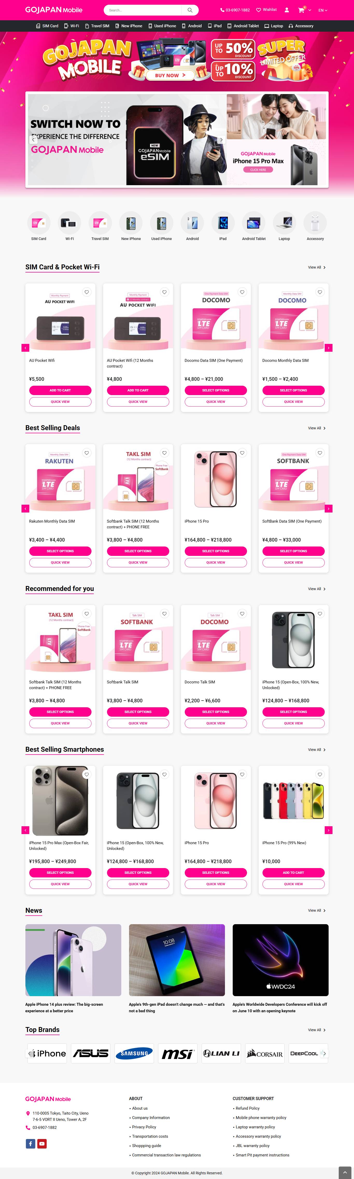 Website bán thiết bị công nghệ và sim du lịch GOJAPAN Mobile