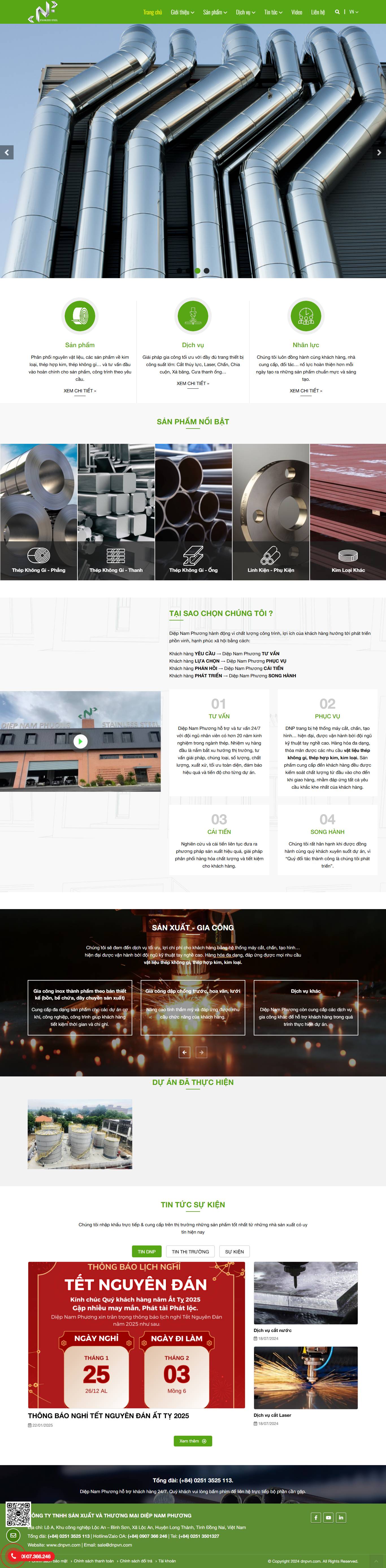 Giao diện Website giới thiệu sản phẩm INOX DNP