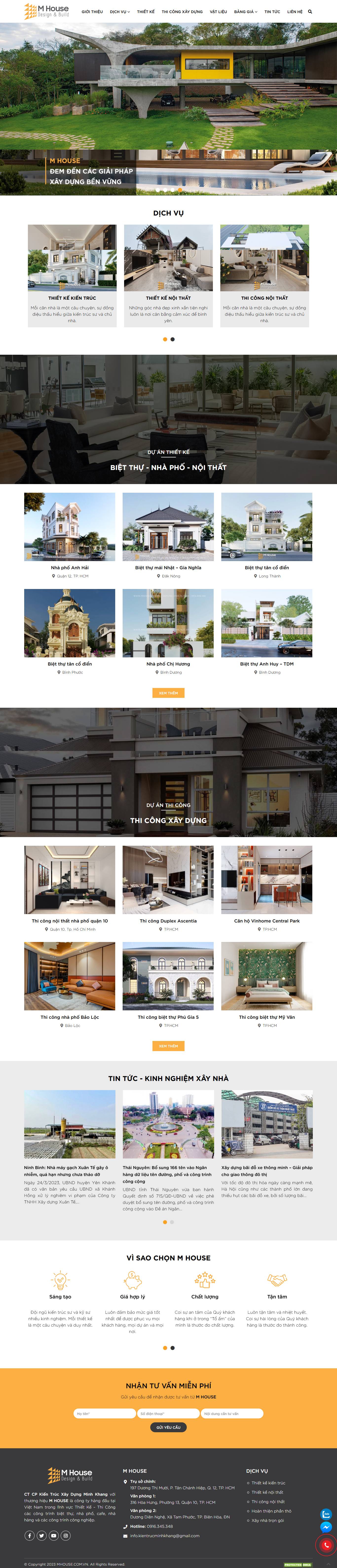 Website dịch vụ xây dựng M House