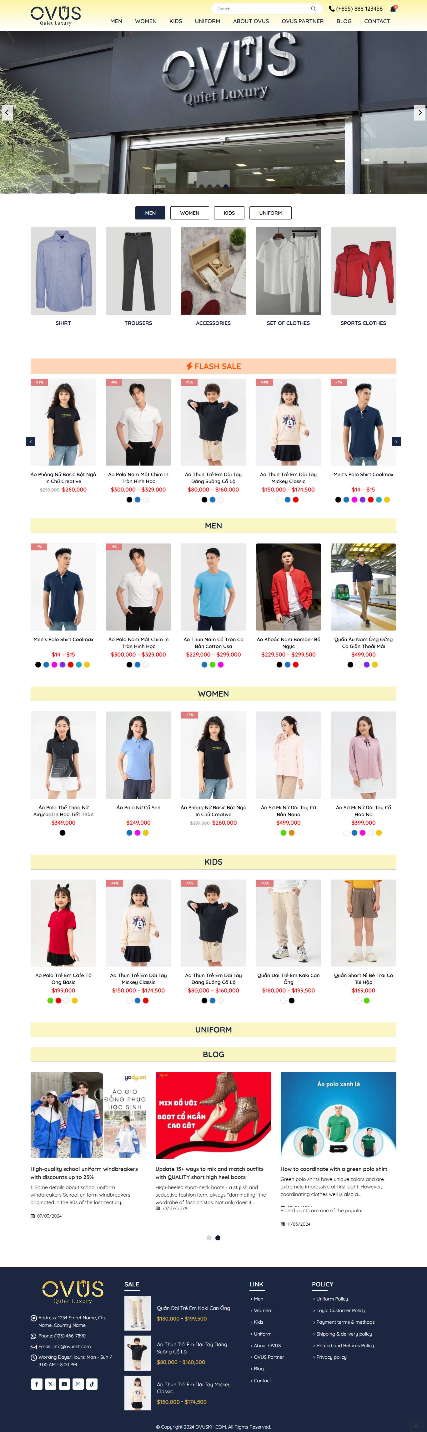 Mẫu website bán sản phẩm quần áo OVUS