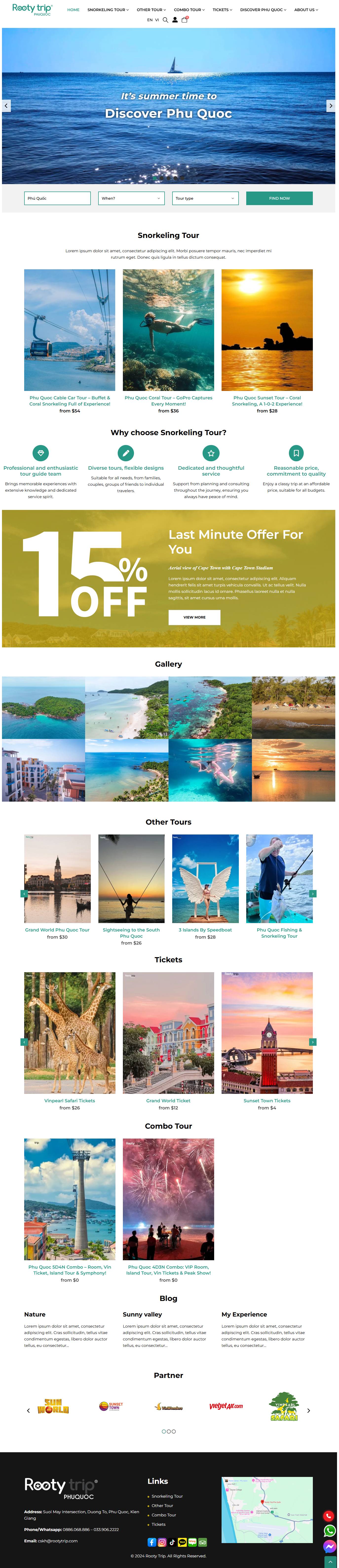 Mẫu website giới thiệu tour du lịch Rooty Trip
