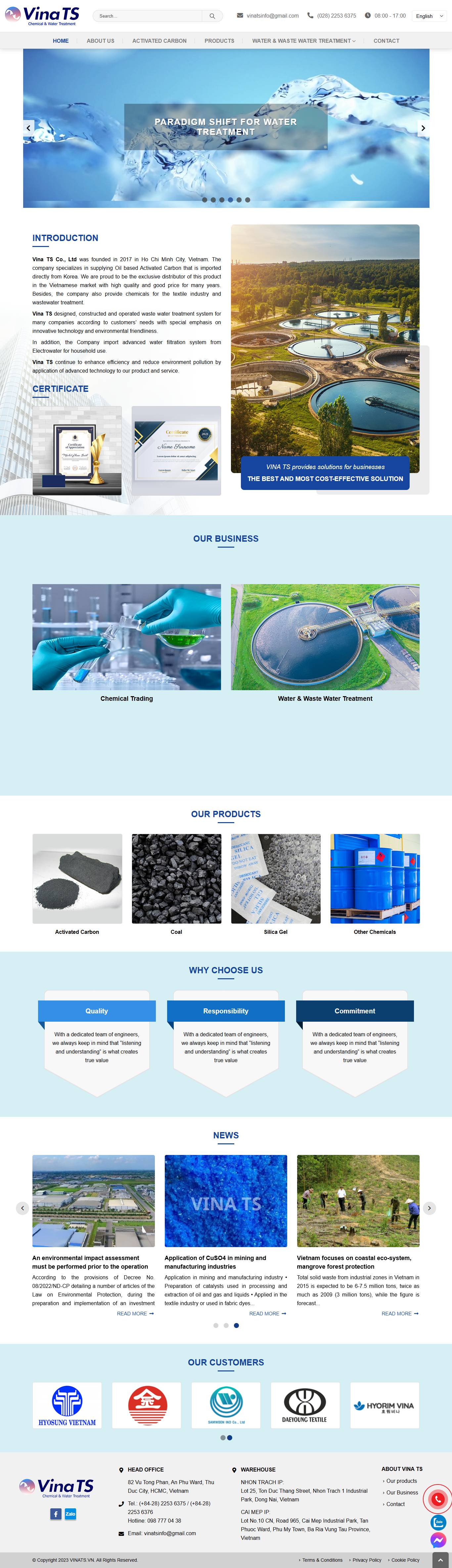 Website cung cấp hoá chất công nghiệp Vina TS