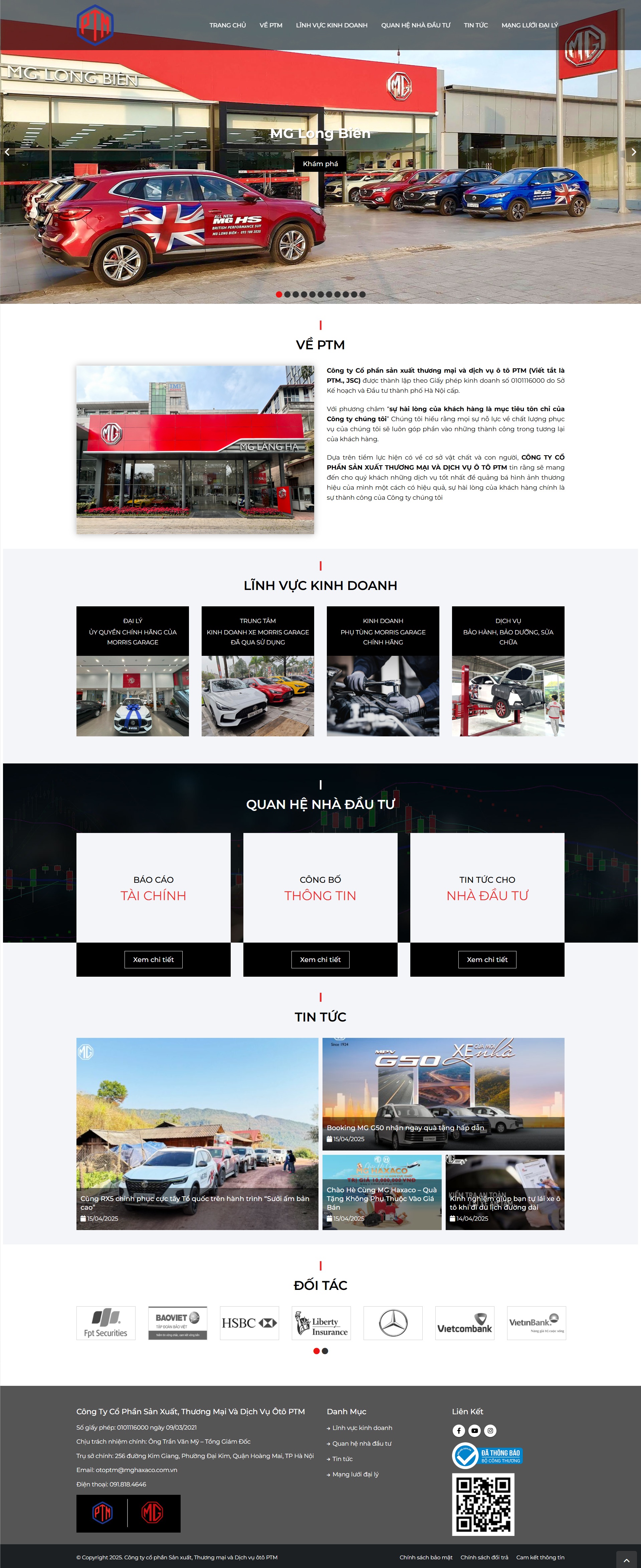 Website giới thiệu công ty dịch vụ ô tô PTM